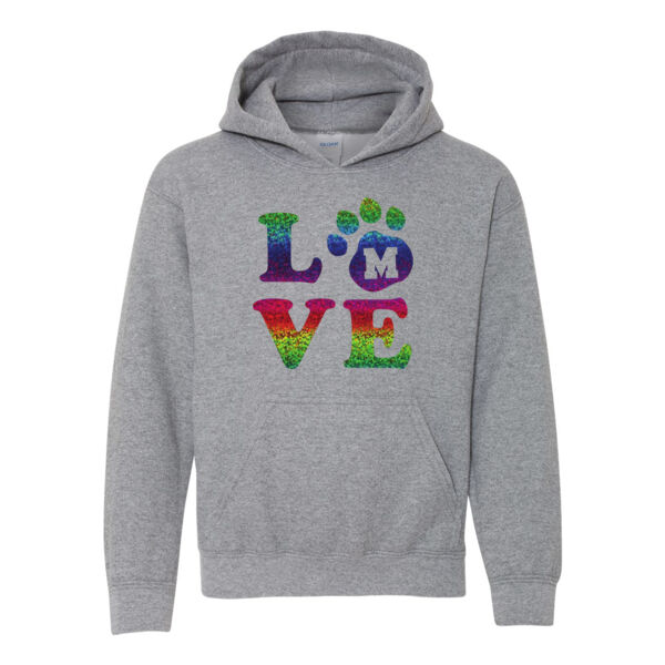 Gildan - Heavy Blend™ Youth Hooded Sweatshirt - Glitter Vinyl Transfer Logo Thumbnail