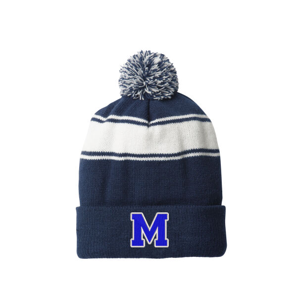 Sport-Tek Stripe Pom Pom Beanie - Embroidered Logo Thumbnail