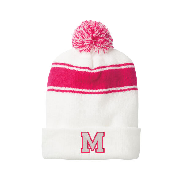 Sport-Tek Stripe Pom Pom Beanie - Embroidered Logo Thumbnail